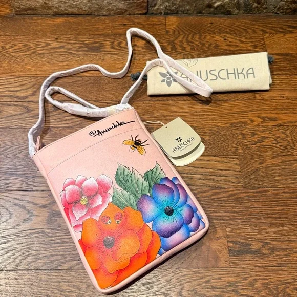 ANUSCHKA RFID Top Zip Travel Crossbody PARADISE FOUND PINK NWT! - Picture 13 of 16